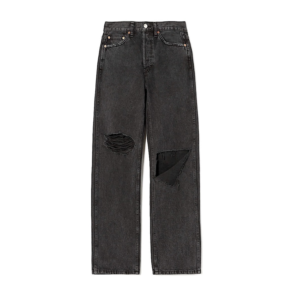 Re/Done High Rise Loose in Washed Black Straight leg 90s ripped distressed - Picture 3 of 13